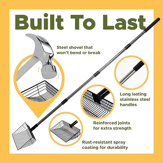 Premium Chicken Poop Scooper for Sand - Durable Chicken Coop Scoop Set - Sifting Shovel for Coop Cleaning - Metal Sand Sifter for Poultry Run - Poultry Litter Tools-Mewly Pet