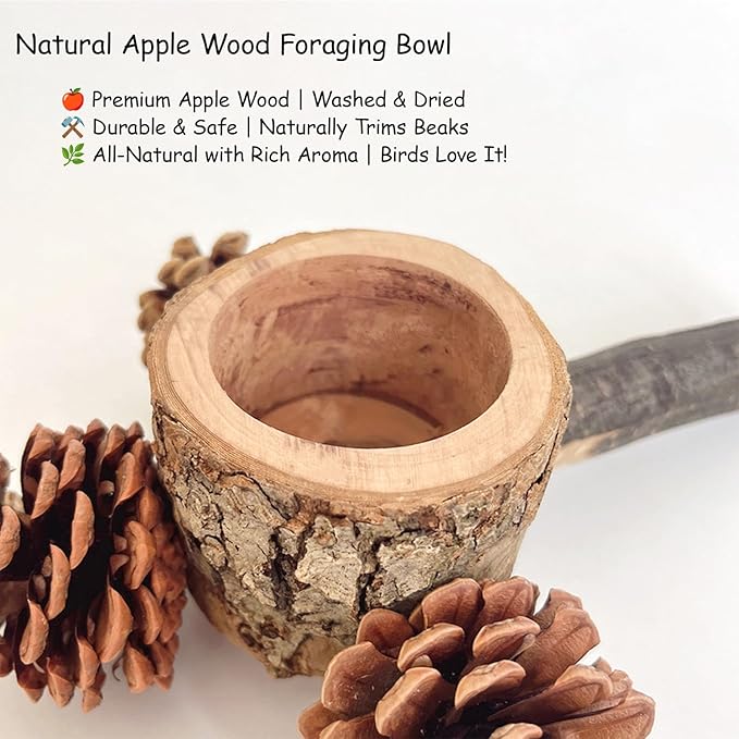 Bird Perch with Safe Bowl Wood & Pinecones - Bird Toys Chew Toys 100% Natural & Durable for Cockatiel, Conure, Budgie, Lovebird, Parakeet - Birdcage Accessory for Foraging & Oral Health-Mewly Pet