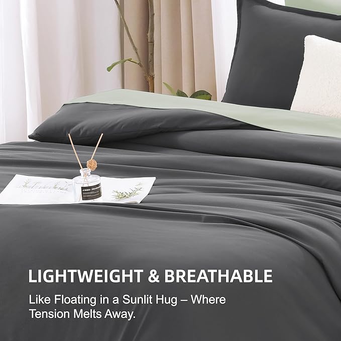 Litanika Grey Comforter Set Twin/Twin XL Size, 2 Pieces Lightweight Plain Bedding Comforter Set, All Season Fluffy Bed Set (66x90In Comforter & 1 Pillowcase)