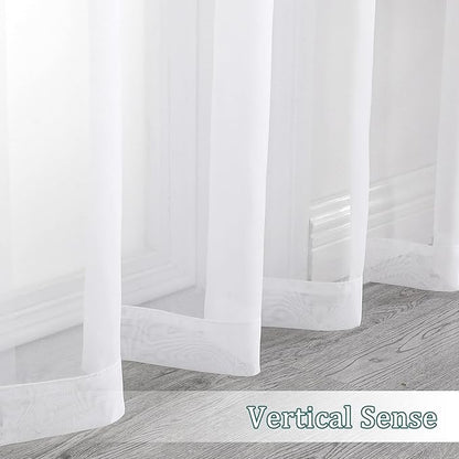 Chyhomenyc White Sheer Curtains 96 inches Long 2 Panels Set, Light Filtering Airy Solid Voile Window Treatment Drapes for Bedroom Living Room, Each 42Wx96L, 8FT Long, Set of 2, White