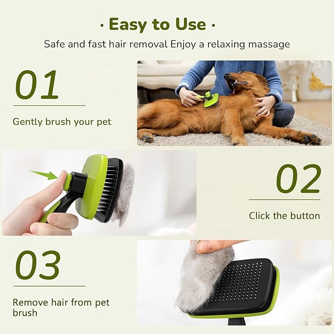 Pecute Self-Cleaning Slicker Brush for Dogs, Cats, Lightweight Dog Brush for Shedding Massaging Grooming, Cat Brush Gently Removes Loose Fur Undercoat for Dogs Cats Rabbits of All Hair Types-Mewly Pet