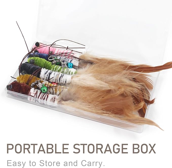 SONGWAY Insect Cat Toys with Feather - 6 Pieces Cat Worm Toy Refills, Cat Toy Wand Attachments, Worm Cat Toys, Interactive Toys for Indoor Cats Kittens-Mewly Pet