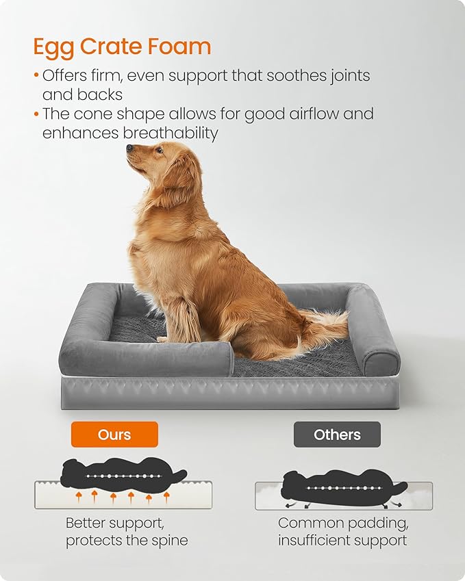 Feandrea Orthopedic Dog Bed, Large Dog Bed Waterproof, Removable Washable Cover Sofa with Non-Slip Bottom, Raised Edges, 36 x 28 x 8 Inches, Light Gray UPGW067G02-Mewly Pet
