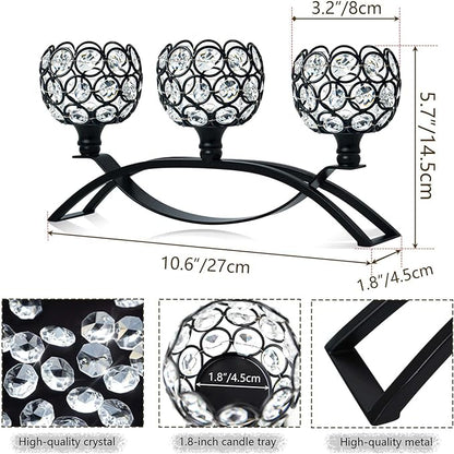 Crystal Tealight Candle Holder Centerpiece Home Decorative Candlestick Holder Elegant Table Centerpiece Home Decor Wedding Party Anniversary (Black, 3 Arm)