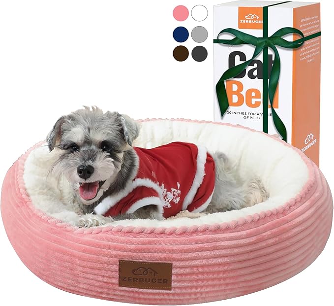 23in Pink Round Cat Dog Bed for Large Medium Small Dogs Cats, Machine Washable Sleeping Sofa, Non-Slip Bottom Breathable Soft Calming Pet Cuddler for Indoor/Outdoor/Car/Cage-Mewly Pet