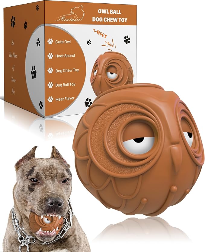 Giggle Ball for Dogs Owl Dog Toys for Aggressive Chewers Medium Large Dogs Fun Gift for Dog Natural Rubber Herding Ball for Dogs Cute Owl Hoot Brown New-Mewly Pet