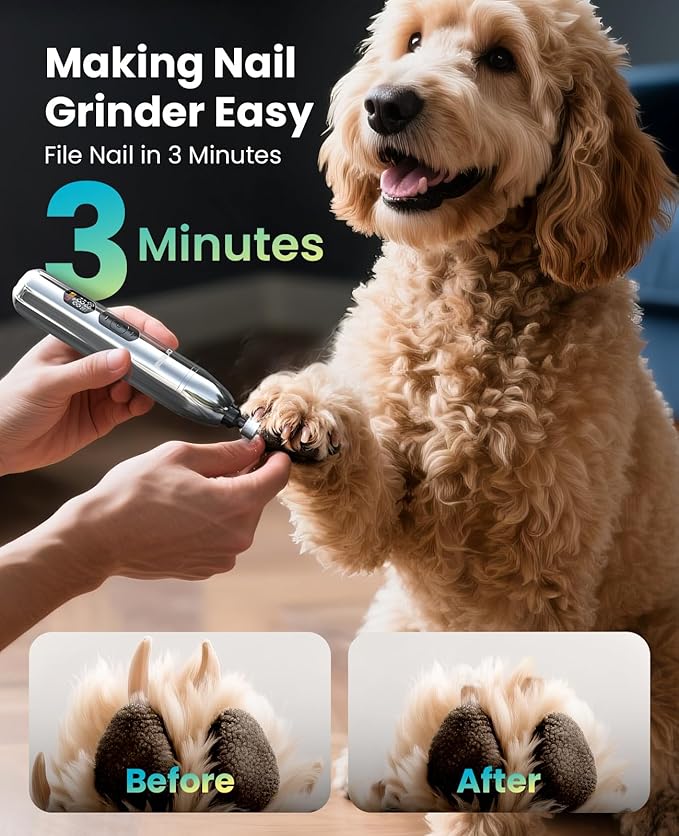 oneisall Dog Clippers for Grooming Thick/Heavy Coats, 4-in-1 Dog Grooming Kit Low Noise with Stainless Steel Blade, Cordless Dogs Paw Trimmer Pet Nail Grinder for Small & Large Dogs Cats Animals-Mewly Pet