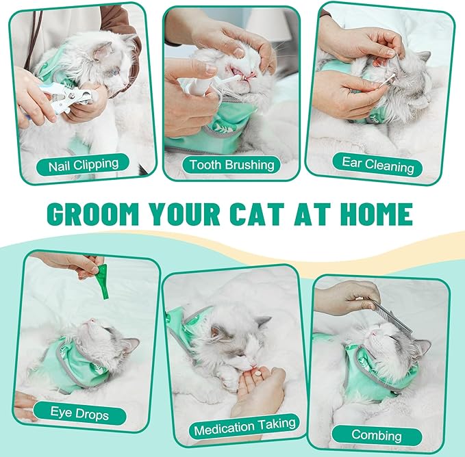 Supet Cat Grooming Hammock, Self-Adhesive Cat Nail Clipper Hammock, Soft Fabric Cat Wrap for Cutting Nails, Quickly Calm Down for Medicine, Teeth Brushing, Ear Cleaning-Mewly Pet