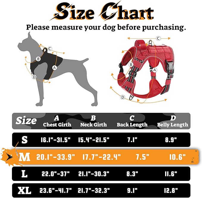 rabbitgoo Dog Harness Medium Sized No Pull, Tactical Service Pet Vest with Molle and Control Handle, Adjustable and Reflective Military Harness for Easy Walking and Training, Red, M-Mewly Pet