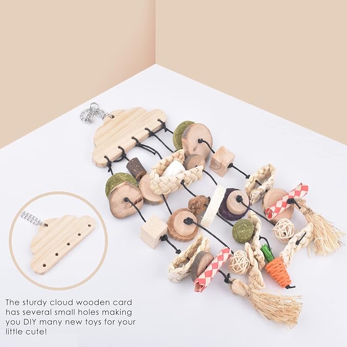 Bissap Rabbit Chew Toy, Bunny Cage Hanging Chew Toys and Treats Wooden with Snacks for Guinea Pigs Chinchillas Hamsters Rats and Other Small Pets Teeth Grinding-Mewly Pet