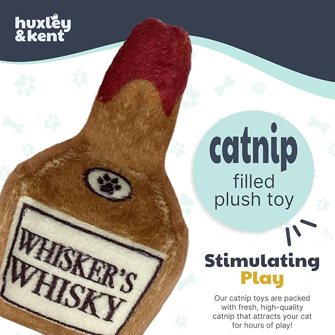 Huxley & Kent Plush Cat Toy - Interactive Catnip Toy for Cats & Kittens - Soft Kitty Toy with Crinkle & Catnip - Fun Indoor Play Toy - Whisker's Whiskey-Mewly Pet