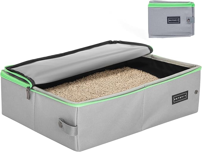 PETSFIT Travel & Portable Cat Litter Box - Leak-Proof, Waterproof Bottom, Collapsible Litter Boxes Perfect for Hotel/Lawn/Car Travel-Mewly Pet