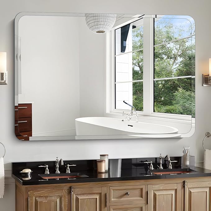 Frameless Bathroom Mirror for Over Sink,Wall Mounted Vanity Mirrors 15x24in,Rounded Rectangle Mirror Frameless with Polished Edge for Bedroom,Living Room,Entryway,Shatterproof (Horizontal/Vertical)