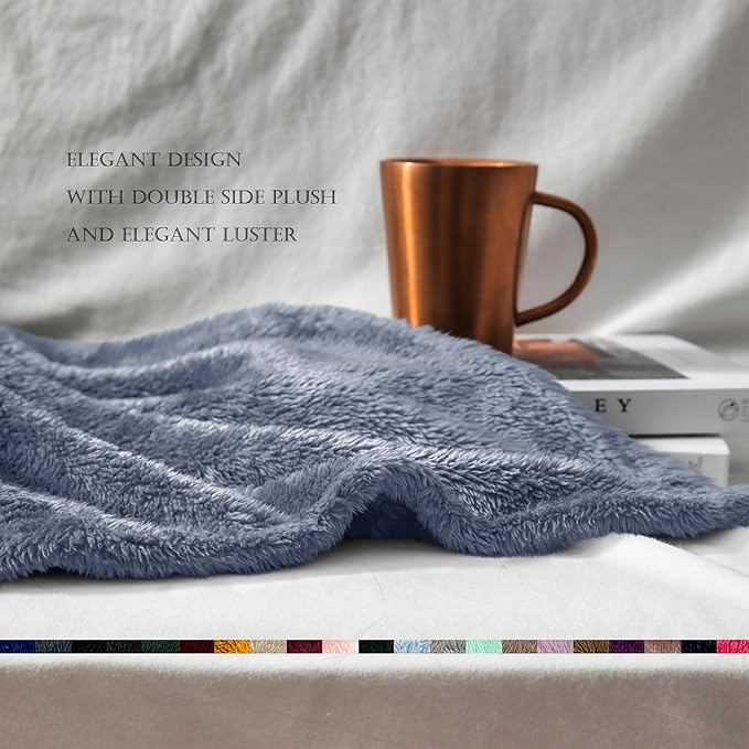 Exclusivo Mezcla Plush Fuzzy Fleece Bed Blanket Twin Size, Super Soft, Fluffy and Warm Blankets, Suitable for All Seasons (Stone Blue, 90x66 Inches)