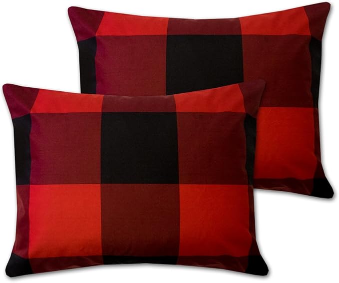 7 Piece Comforter Set Bag Solid Color All Season Soft Down Alternative Blanket & Luxurious Microfiber Bed Sheets, King, Buffalo Plaid Burgundy/Black