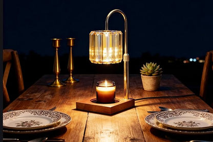 Candle Warmer Lamp with Timer, Dimmable Electric Candle Wamer Adjustable Height, Glass Modern Candle Melter Lamp, Amber, Gifts for Women Mom
