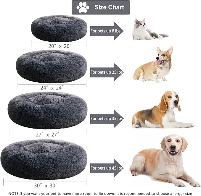 WNPETHOME Calming Dog Bed & Cat Bed, Anti-Anxiety Donut Small Dog Beds, Fluffy Faux Fur Cat Cushion Dogs Beds for Small Dogs and Cats (20 x 20 x 8 Inch, Navy Grey)-Mewly Pet