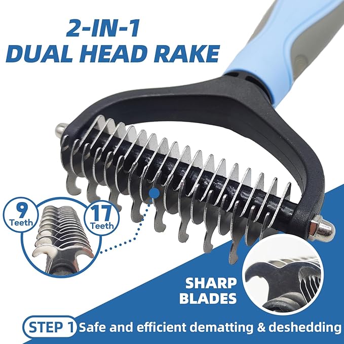 Dog Brush for Shedding,7 PCS Pet Grooming Brush Kit to De-fur & Hair Slicker Deshedding Brushes with Undercoat Rake Comb Bath Brush&Nail Clipper for Grooming Short Long Haired Dogs Cats Blue-Mewly Pet