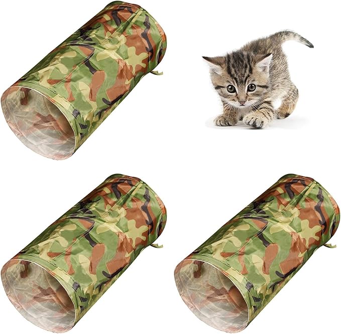iCAGY Foldable Spiral Cat Tunnel - Indoor Toy for Small Cats, Kittens, and Rabbits - Tube for Interactive Play and Outdoor Fun - Pet Activity Toy Camouflage Green 20" 3 Pcs-Mewly Pet