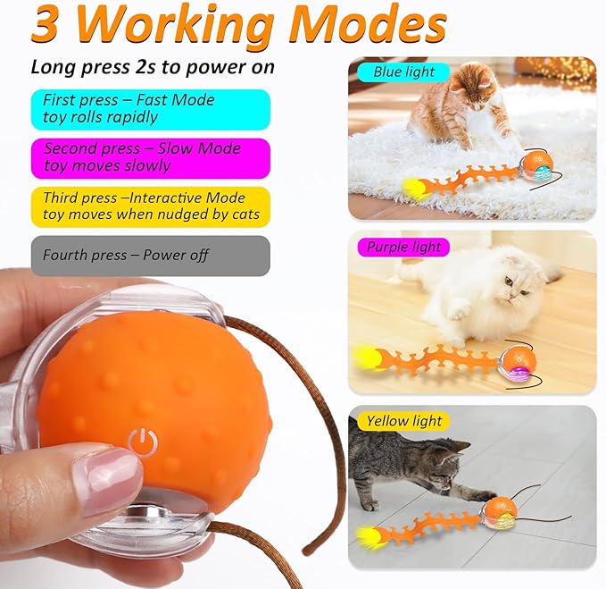 Interactive Cat Toys for Indoor Cats, Fast Rolling Cat Ball with Centipede Tail, Birds Chirping Touch Activated Automatic Kitten Toy, Rechargeable Toys for Cats to Keep Them Busy-Mewly Pet