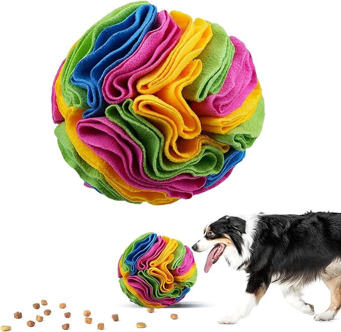 Pet Snuffle Ball, Puzzle Sniffing Interactive Dog Ball for Blind Dogs Training Stress Relief Dog Enrichment Toys Treat Machine Washable (20cm, New Rainbow Color)-Mewly Pet
