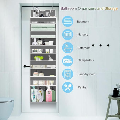 Over The Door Organizer Closet,6 Bins 12 Side Pockets,Hanging Organizer,Anti Tilt 50 lbs Load Organizers and Storage with Clear Window for Bedroom,Nursery,Rv,Bathroom,Camper(Grey)