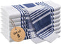 Urban Villa Dish Cloth 100% Cotton Pack of 8, Highly Absorbent Quick Drying Soft Premium Dish Towels for Kitchen with Hanging Loop Hand & Tea Towels - 12x12 Inch, (Indigo Blue & White, Striped)