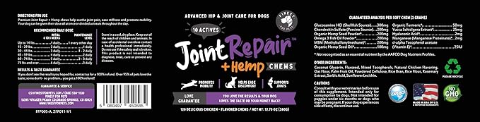Joint Repair Hip and Joint Chews for Dogs Glucosamine, Chondroitin, MSM, Hemp, Omega 3 & Turmeric for Dog Joint Support, Mobility & Pain Relief - (120 Chicken Chews, Made in USA)-Mewly Pet