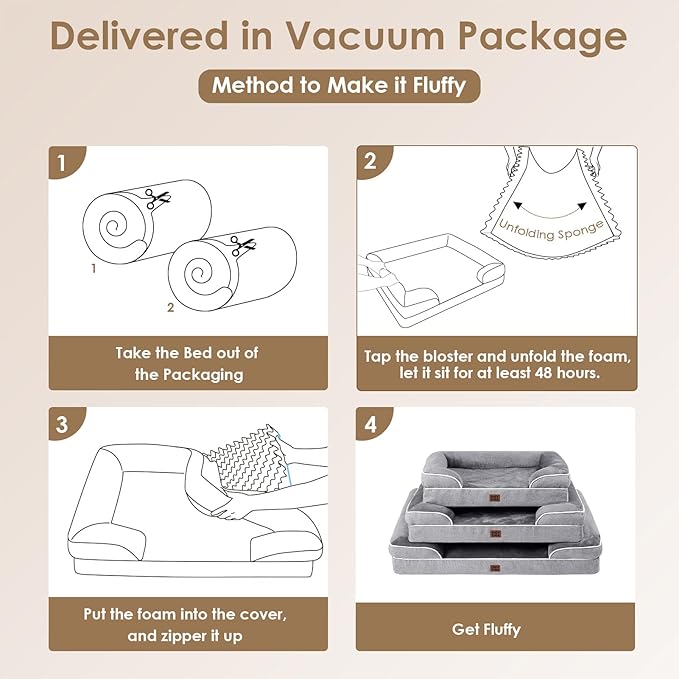 EHEYCIGA Orthopedic Dog Beds for Extra Large Dogs 44x32Inch, Waterproof Memory Foam XL Pet Bed with Sides, Non-Slip and Egg-Crate Foam Big Dog Couch Bed with Washable Removable Cover, Grey-Mewly Pet