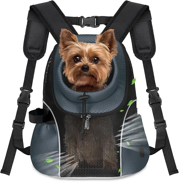 WOYYHO Pet Dog Carrier Backpack Small Dog Front Backpack Ventilated Mesh Dog Travel Back Pack with Safety Belt for Travel Hiking Cycling Outdoor Adventures (Size S: 2-4.5 lbs, Dark Gray)-Mewly Pet