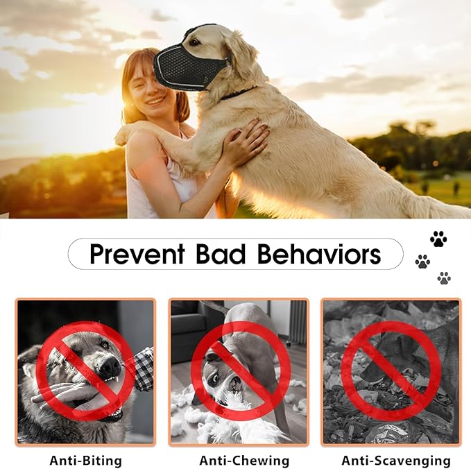 Dog Muzzle, Mesh Soft Muzzle for Small Medium Large Sized Dogs, Breathable Adjustable Puppy Muzzles for Scavenging Biting Licking and Chewing, Allows Panting and Drinking (Reflective Mesh, S)-Mewly Pet