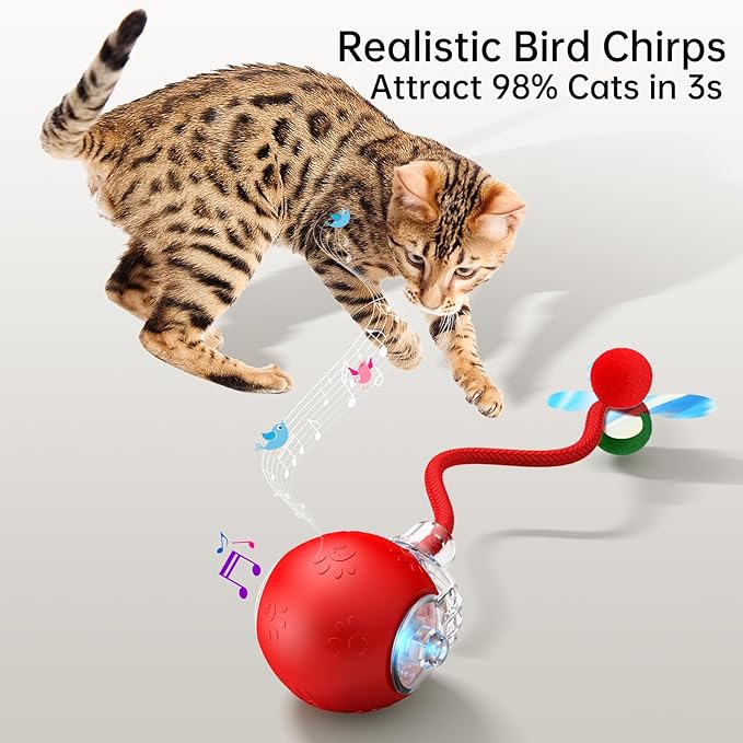 Interactive Cat Ball Toy - 2025 Smart Rolling Cat Toy with Shiny Tail, Motion Activated Boredom Relief for Indoor Cats, USB Rechargeable & Obstacle Avoidance-Mewly Pet