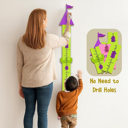 Personalized Growth Chart for Wall, Wooden Height Chart for Kids, Cute Height Measurement for Child/Girls/Boys, Baby and Toddler's Playroom/Kid's Room/Nursery Decor, Castle