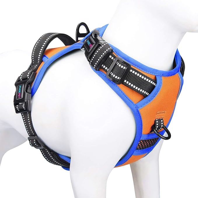 PHOEPET 2019 No Pull Dog Harnesses for Small Dogs Reflective Adjustable Front Clip Vest with Handle 2 Metal Rings 3 Buckles [Easy to Put on & Take Off](S, Orange)-Mewly Pet