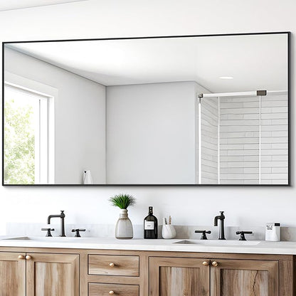 Black Bathroom Mirror for Wall, 30x60 Inch Rectangle Mirrors with Metal Frame, Modern Vanity Wall Mirror Decor for Entryway Hangs, Bathroom Living Room Horizontal or Vertical