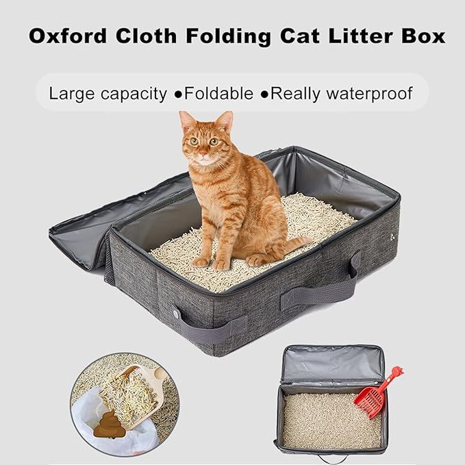 Cat Travel Litter Box, Portable Collapsible Litter Box with Lid, Small Pet Litter Box Leak Proof Litter Carrier for Cat (Rectangular)-Mewly Pet