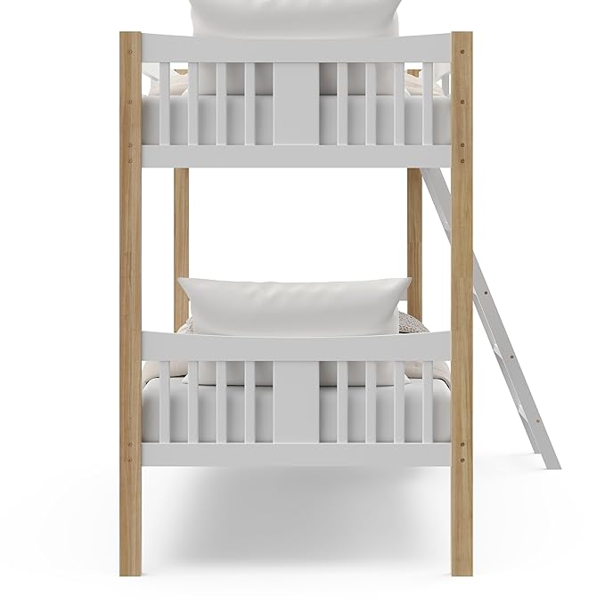Storkcraft Caribou Bunk Bed Twin Over Twin Bunk Bed (White with Natural) - GREENGUARD Gold Certified, Converts to 2 Individual Beds