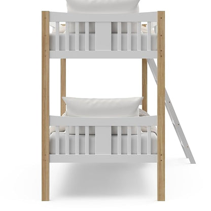 Storkcraft Caribou Bunk Bed Twin Over Twin Bunk Bed (White with Natural) - GREENGUARD Gold Certified, Converts to 2 Individual Beds