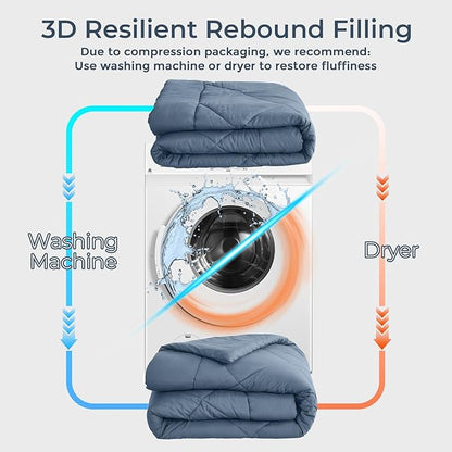 HEVUMYI Dusty Blue King Comforter Set - 7-Piece All Season Bed in a Bag King, Ultra Soft Bedding Set with Comforter, Flat Sheet, Fitted Sheet, Pillowcases, Pillow Shams