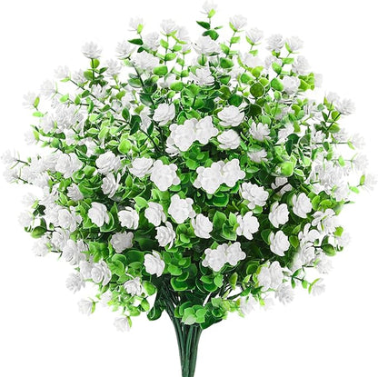GREENRAIN Artificial Flowers Outdoor Fake Flowers for Decoration UV Resistant No Fade Faux Plastic Plants Garden Porch Window Box Décor (6 Bundles, 4#White)