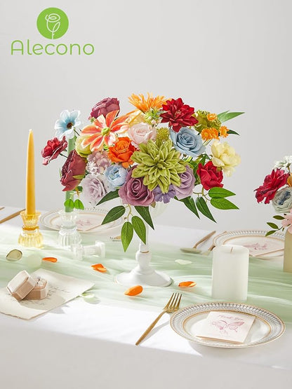 Alecono Artificial Flowers, Colorful Combo Silk Fake Flowers with Stems for DIY Wedding Bridal Bouquets, Floral Arrangement Home Cake Decor