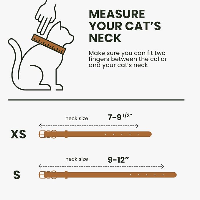 BRONZEDOG Leather Cat Collar with Removable Bells Non Breakaway Kitten QR Tag for Girl Boy (7" - 9" for Cats, Light Brown & Silver)-Mewly Pet