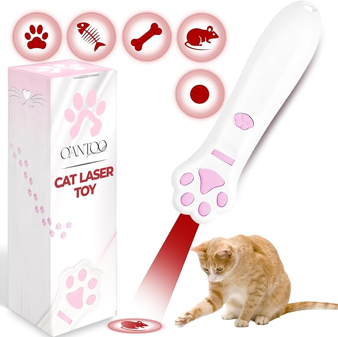 O'ANTOO Cat Toy - Dog Toy | Wall Image Projector | Indoor Interactive Cat Toy with 5 Different Designs | Ideal for Dog, Cat, Kitten, Puppy (White)-Mewly Pet