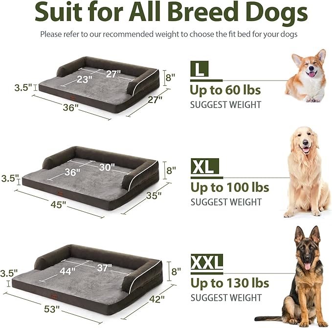 XXL Dogs Bed with Bolsters, Waterproof Dog Beds for Extra Large Dogs, Memory Foam Orthopedic Dog Bed with Removable Washable Cover, Nonskid Bottom (XX-Large, Dark Green)-Mewly Pet