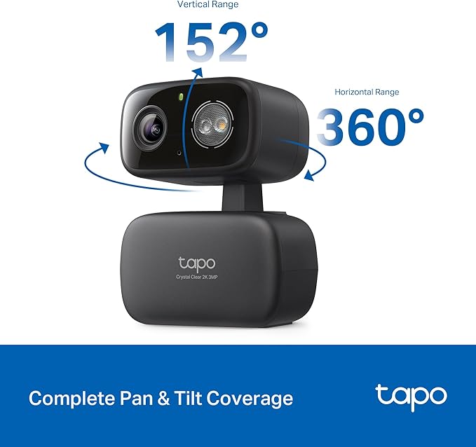 Tapo 2K 3MP Pan/Tilt Indoor/Outdoor Security Camera, Free Person/Baby Cry Detect & Track, 360° Pan, Color Night Vision, SD/Cloud Storage, Works w/Alexa & Google Home, HybridCam 360, Black (2-Pack)-Mewly Pet