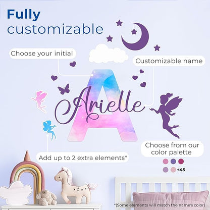 Custom Stickers Name Wall Decor I Personalized Name Sign for Room Decor | Multiple Custom Name & Initial I Decal for Baby Girl Nursery Decor I Nursery Wall Decal for Baby (A. Pink and Blue Sky)