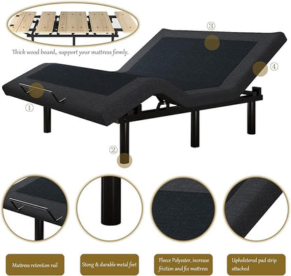 SHA CERLIN Split King Size Adjustable Bed Base/Bed Frame with Motorized Head and Foot Incline,Zero-Gravity,Wireless Remote,Soft Linen Fabric Attached,Wood Board Support (Only Base)