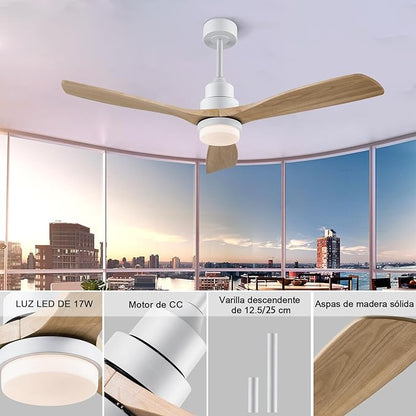 BOJUE 60 Inch Ceiling Fans with Lights and Remote Control, Dimmable LED Light, Indoor Outdoor Wood Ceiling Fan with 3 Blades for Patio, Living Room, Bedroom, Office, Summer House