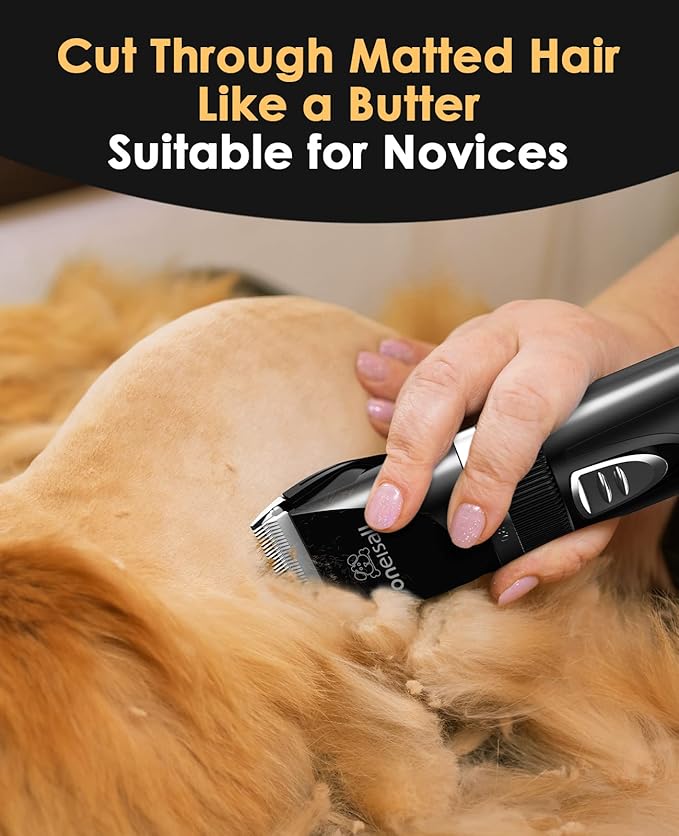 oneisall Quiet Cat Clippers for Matted & Long Hair, 2-Speed Cordless Pet Shaver Grooming Kit for Cats, Small Dogs & Animals (Black)-Mewly Pet