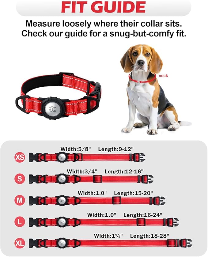 TagME Airtag Dog Collar,Waterproof Reflective Pet Collar with Airtag Holder,Soft Padded and Double D-Rings for Puppy,Red-Mewly Pet